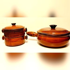 MCM NASCO BRITTANY GLAZED POTTERY OVEN PROOF POT AND BOWLS CIRCO 1960S